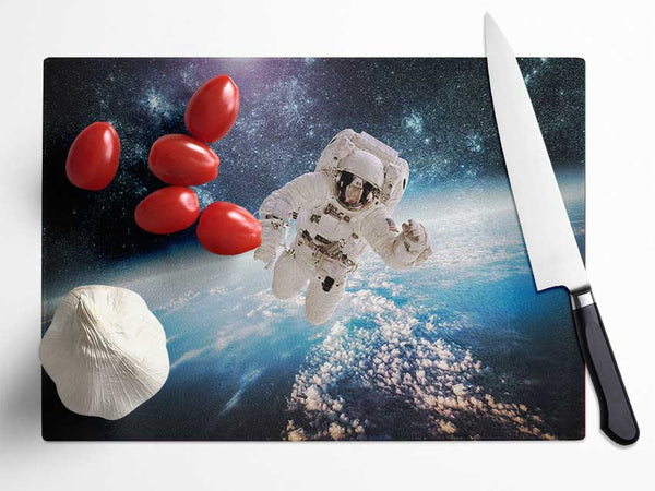 Astronaut In Space Glass Chopping Board