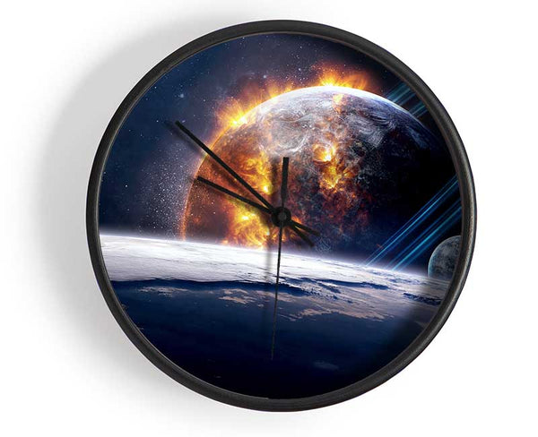 Flaming Sun Above The Earth Clock - Wallart-Direct UK