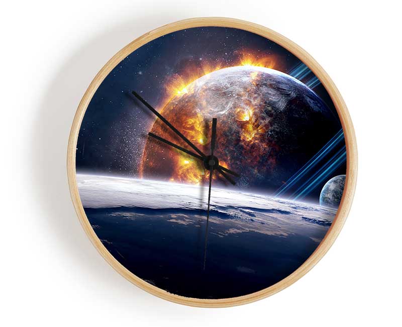 Flaming Sun Above The Earth Clock - Wallart-Direct UK