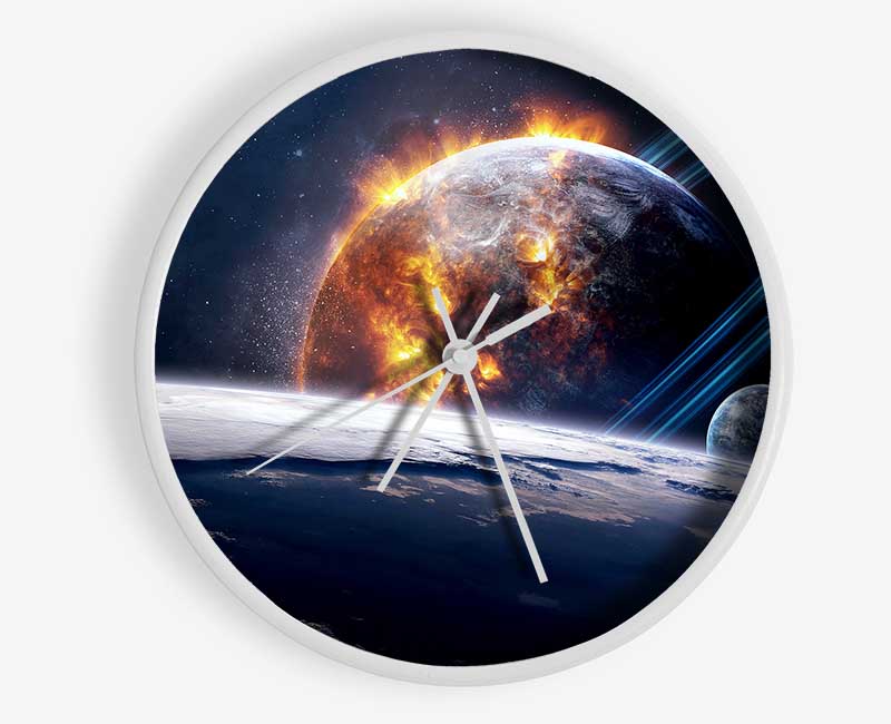 Flaming Sun Above The Earth Clock - Wallart-Direct UK