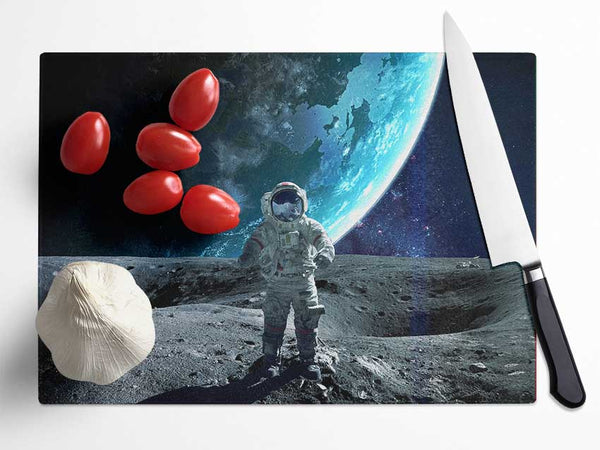 Astronaut On The Moon Glass Chopping Board