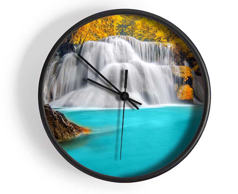 Yellow Trees Around The Blue Waters Clock - Wallart-Direct UK