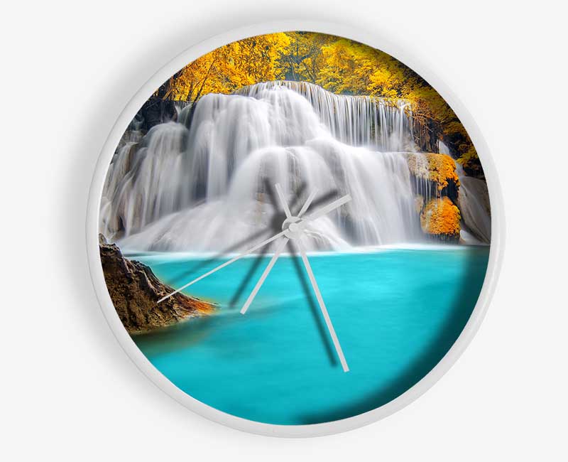 Yellow Trees Around The Blue Waters Clock - Wallart-Direct UK