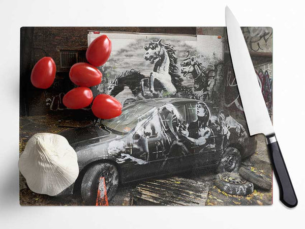 Car graffiti Glass Chopping Board