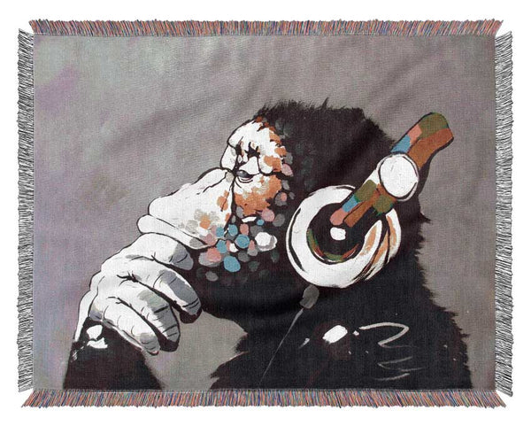 Chimp Headphones Thinking Woven Blanket