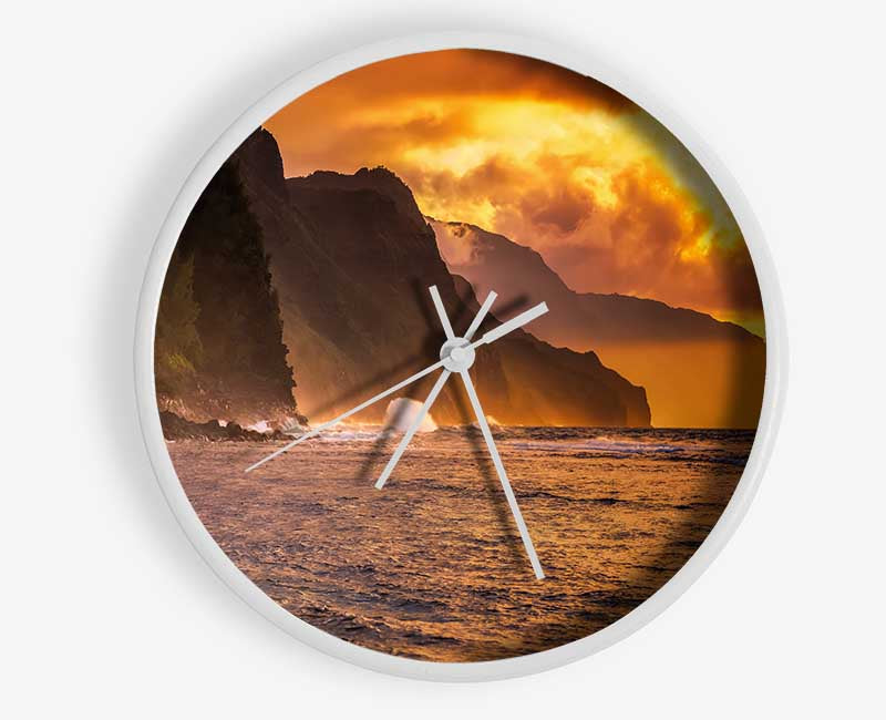 Cliff sunset crashing ocean Clock - Wallart-Direct UK