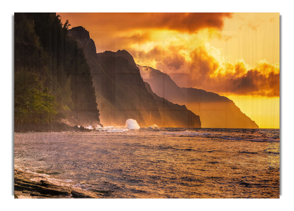 Cliff sunset crashing ocean