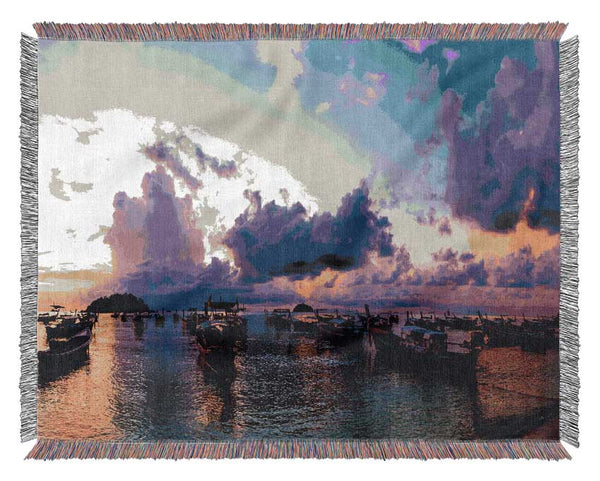 Purple clouds river Woven Blanket