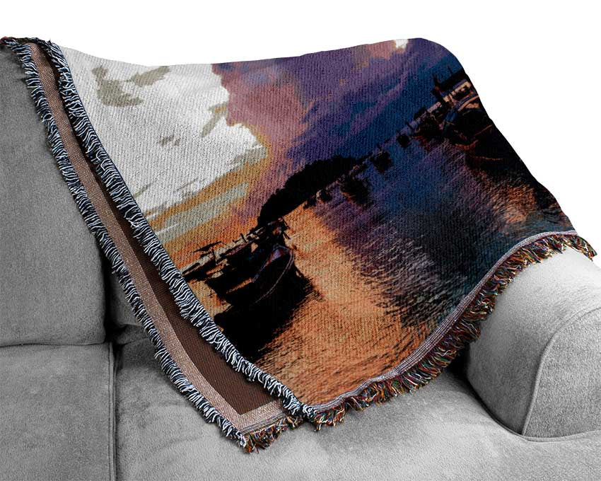 Purple clouds river Woven Blanket