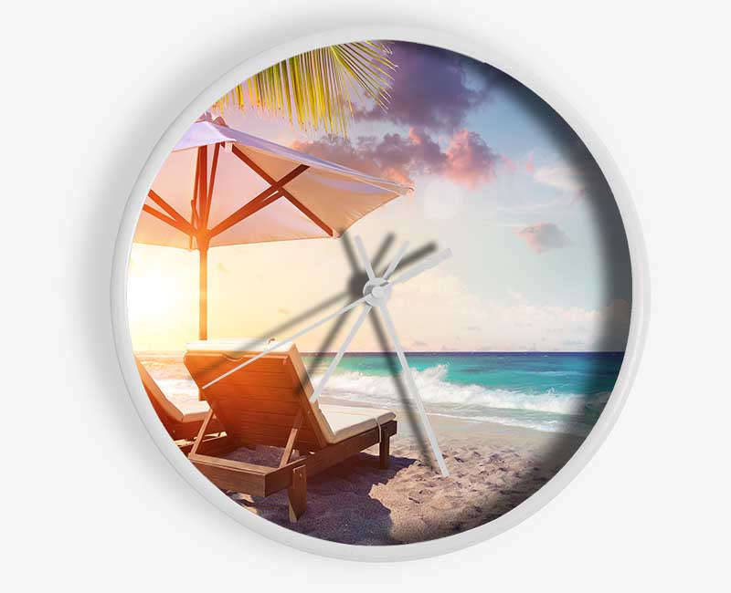 Sun chairs by the sea Clock - Wallart-Direct UK