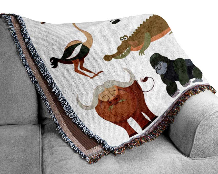 African animals cartoon Woven Blanket