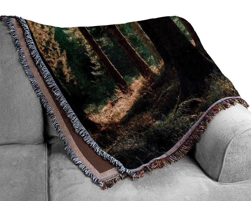 Magical forest sunset Woven Blanket