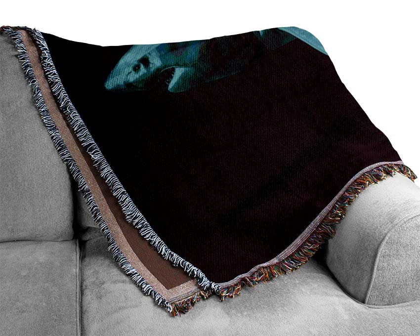 Blue shark in the deep sea Woven Blanket