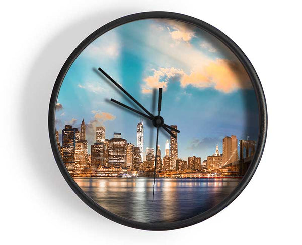 New york deep blue skies Clock - Wallart-Direct UK