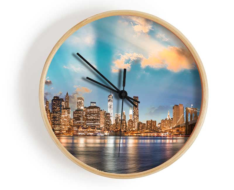 New york deep blue skies Clock - Wallart-Direct UK