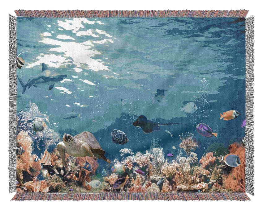 Creatures in the reef Woven Blanket