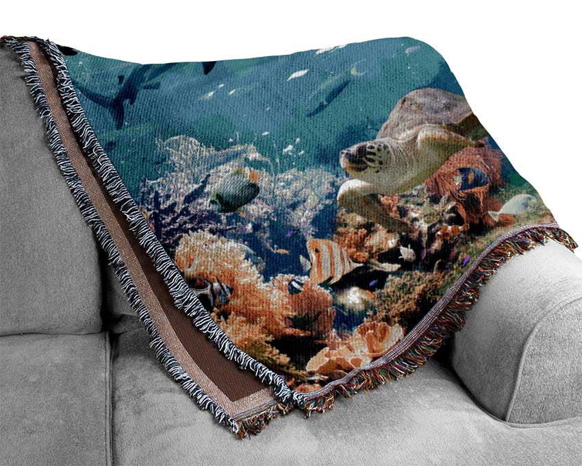 Creatures in the reef Woven Blanket