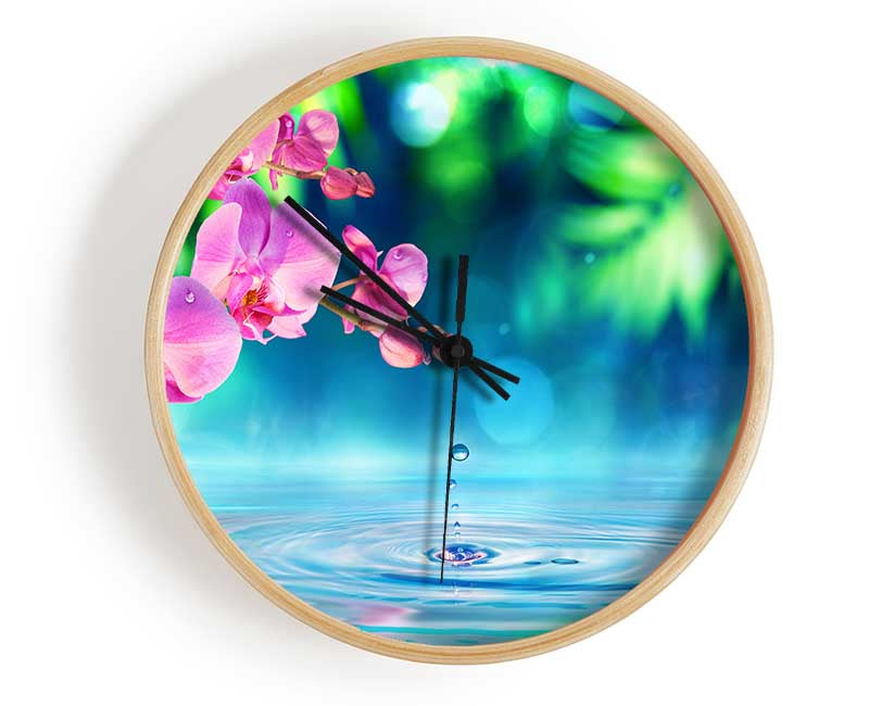 Pink orchid droplet Clock - Wallart-Direct UK