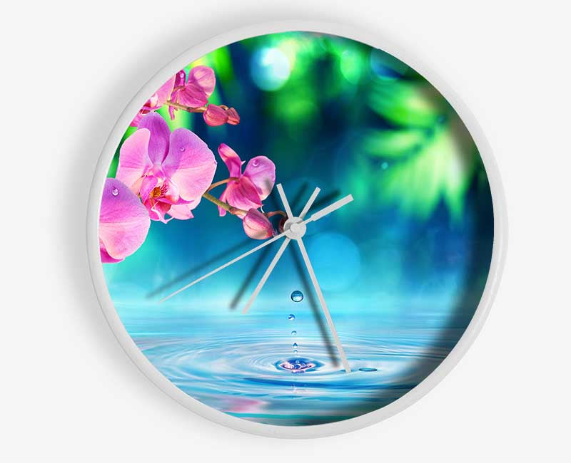 Pink orchid droplet Clock - Wallart-Direct UK