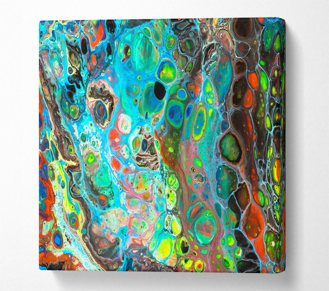 A Square Canvas Print Showing Neon Splash oil paints Square Wall Art