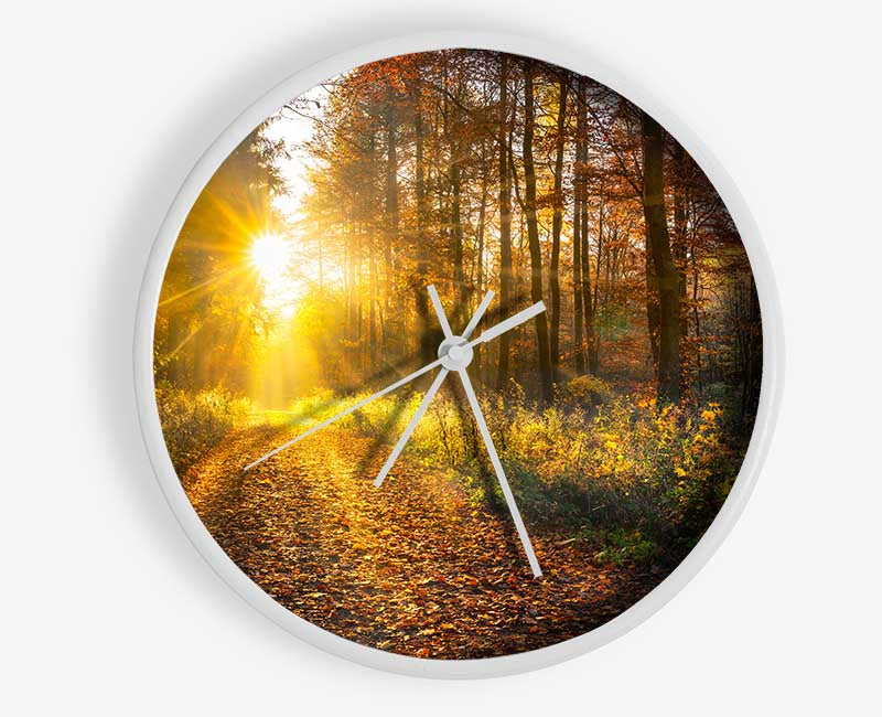 Woodland Walk In the Autumn Clock - Wallart-Direct UK