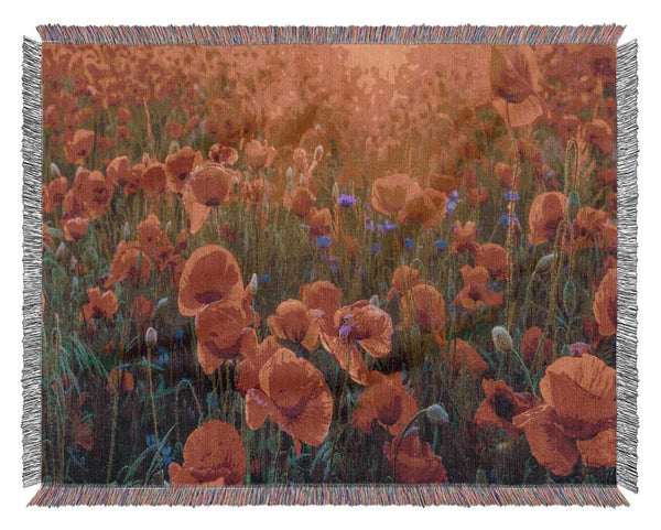 Red Poppies sun ray Woven Blanket