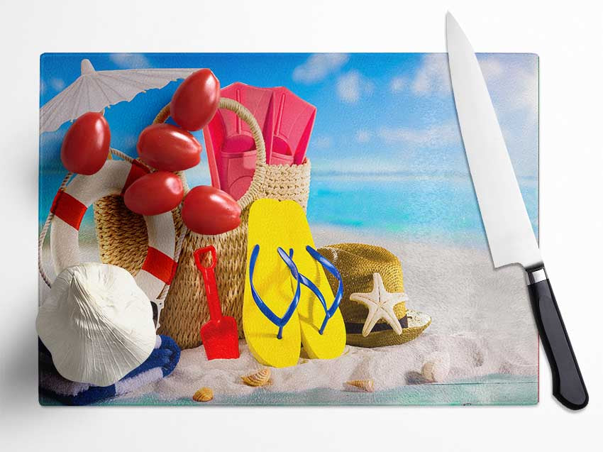 On the beach fun Glass Chopping Board