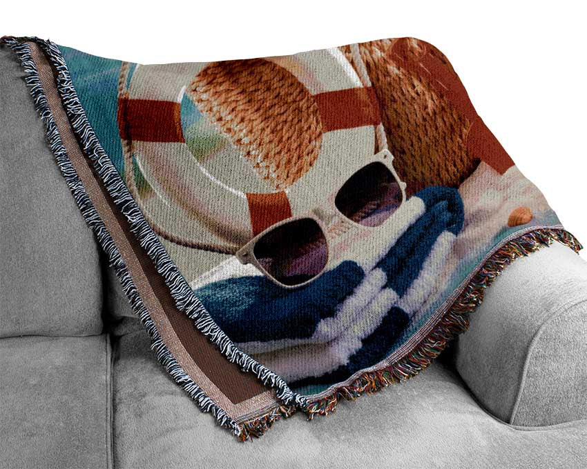 On the beach fun Woven Blanket