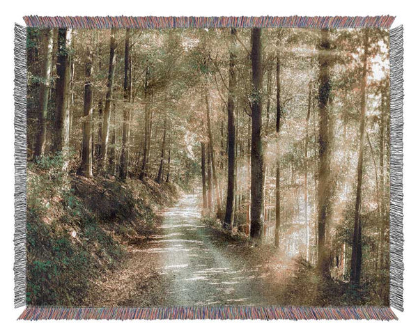 Green Forest Walkway trail Woven Blanket