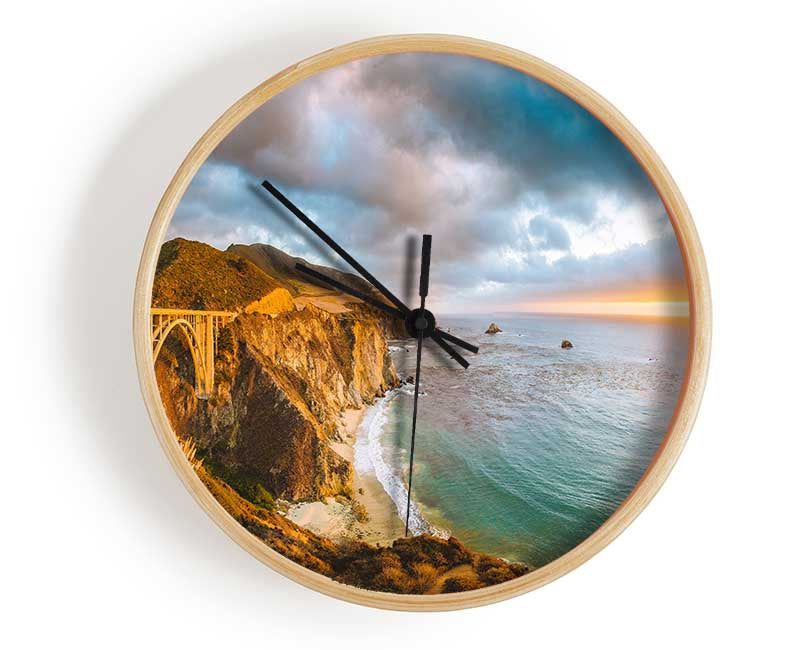 Bridge over the cliffs and cove Clock - Wallart-Direct UK