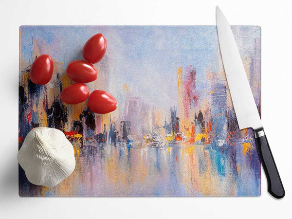 City in acrylic paints Glass Chopping Board