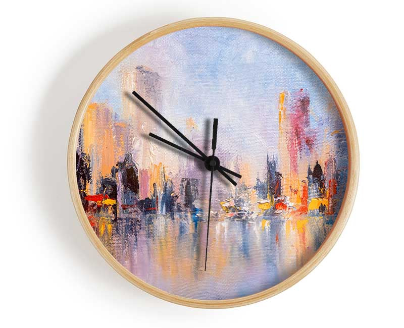 City in acrylic paints Clock - Wallart-Direct UK