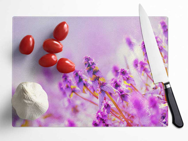 Lilac flowers in the mist Glass Chopping Board