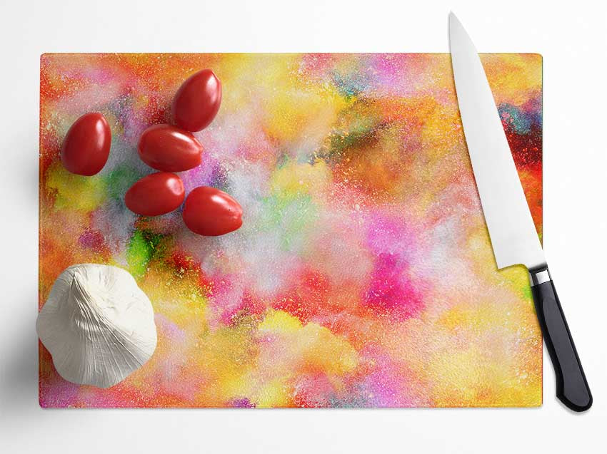 Clouds of rainbow powder Glass Chopping Board