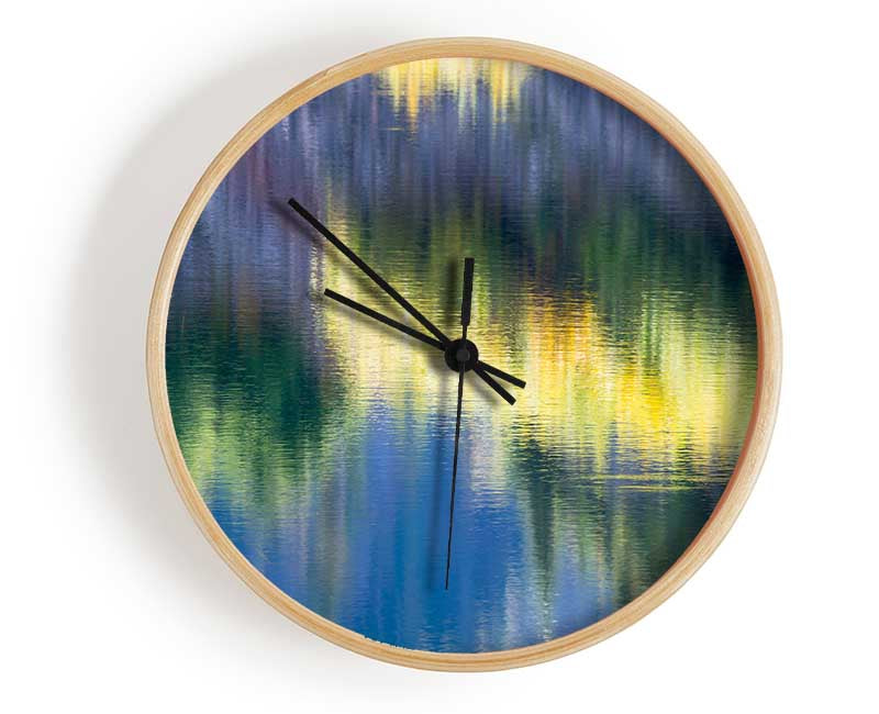 Green and blue reflections staggered Clock - Wallart-Direct UK