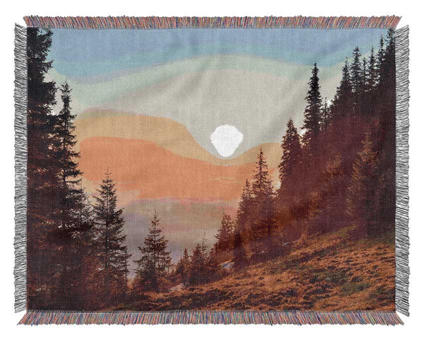 Orange Woodlands in a sunset Woven Blanket