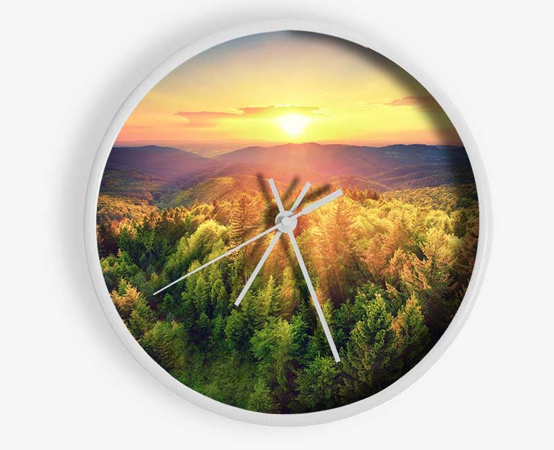 Sunrays over a green woodland Clock - Wallart-Direct UK