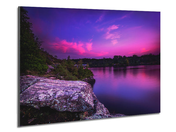 purple and blue lake off the cliffs