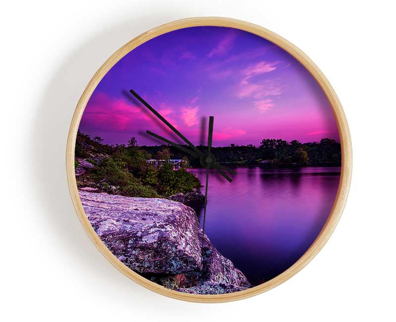 purple and blue lake off the cliffs Clock - Wallart-Direct UK