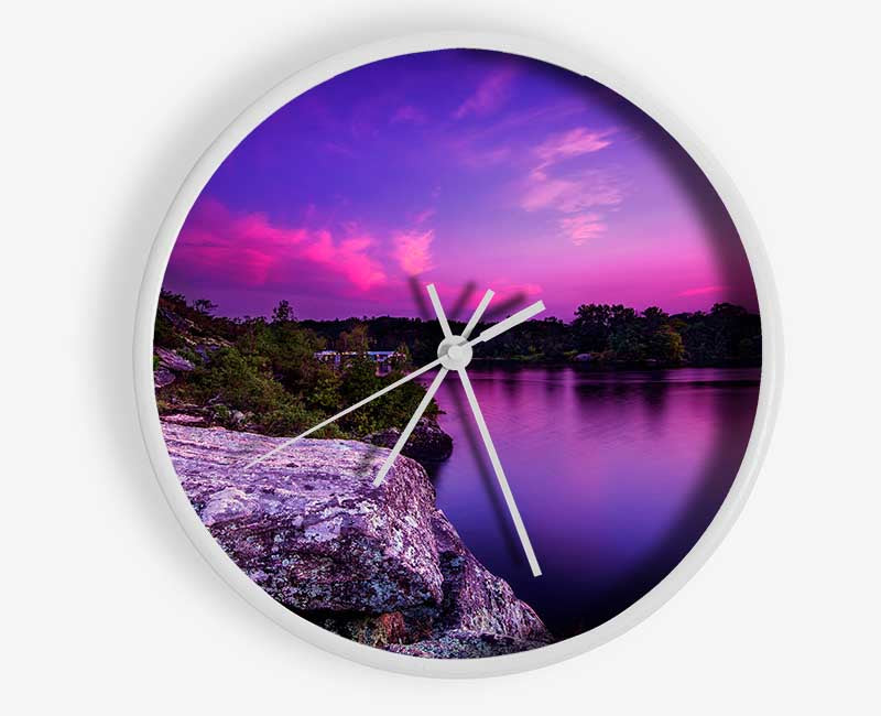 purple and blue lake off the cliffs Clock - Wallart-Direct UK