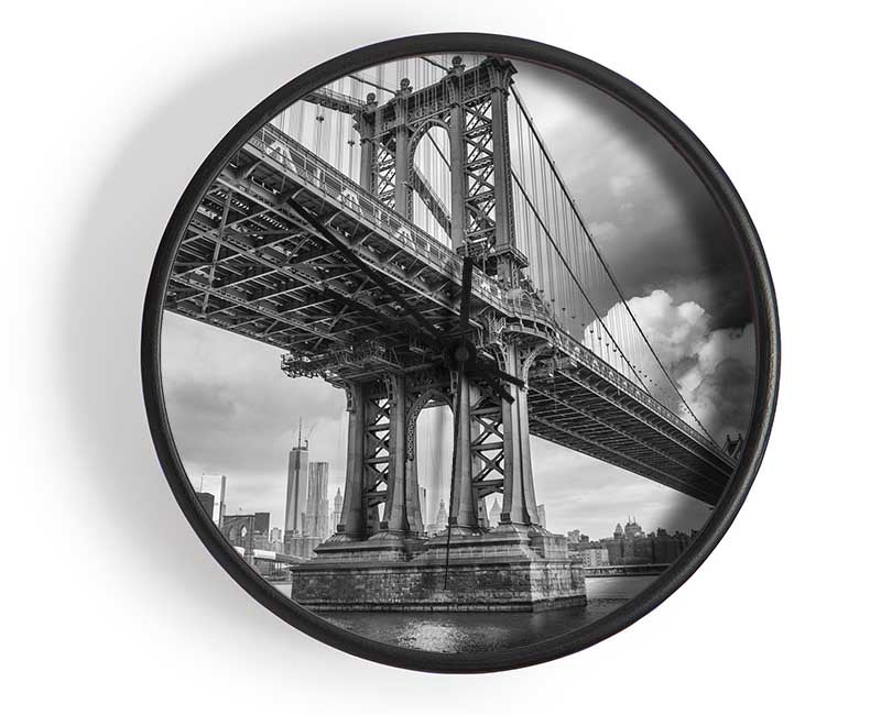 NYC black and white bridge under clouds Clock - Wallart-Direct UK