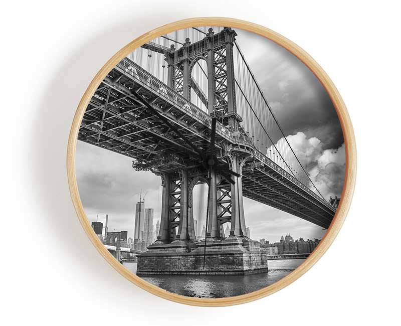 NYC black and white bridge under clouds Clock - Wallart-Direct UK