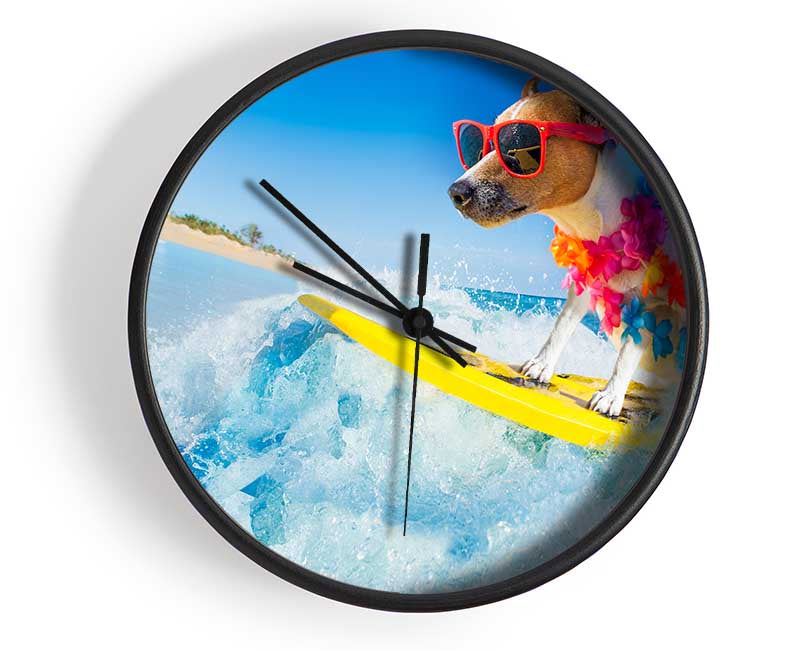 Dog with sunglasses surfing Clock - Wallart-Direct UK