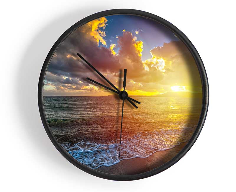 Sunset on the beach of essex Clock - Wallart-Direct UK