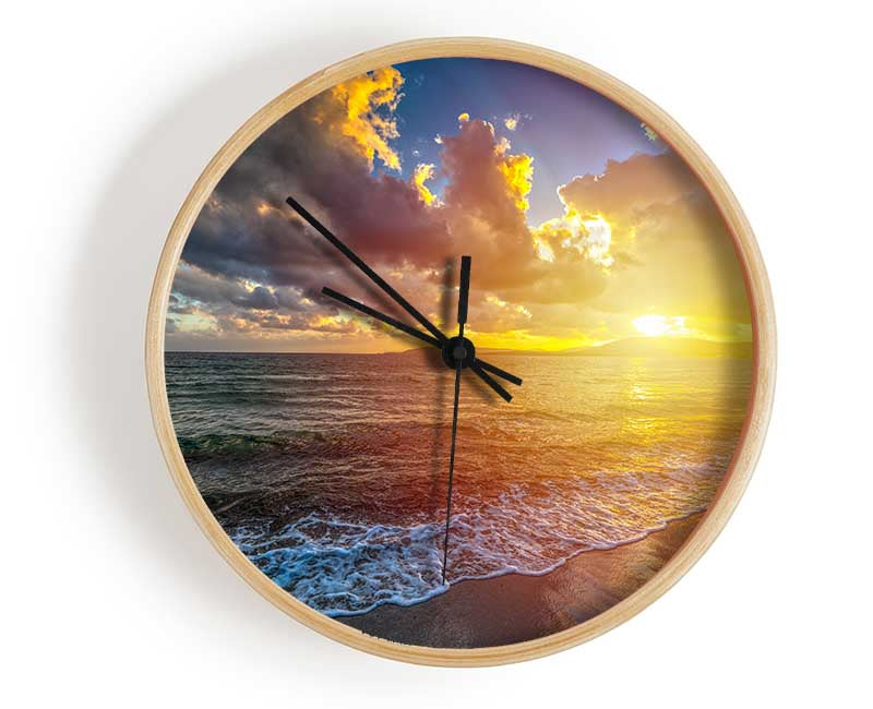 Sunset on the beach of essex Clock - Wallart-Direct UK