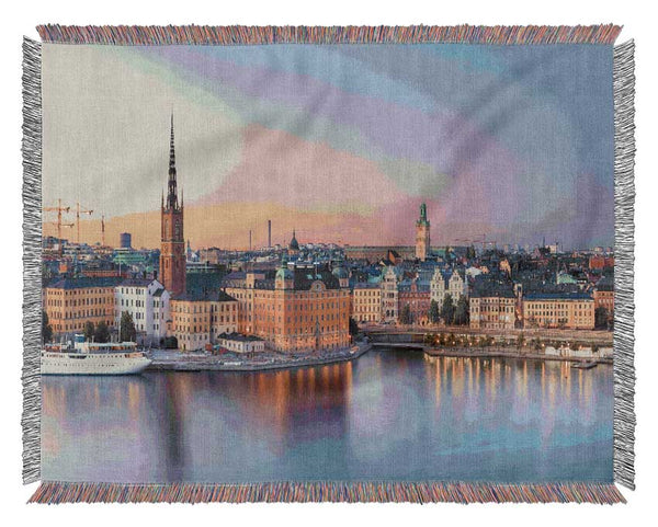 Stockholm city on the waterfront Woven Blanket