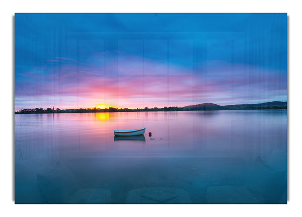 Small row boat on calm lake