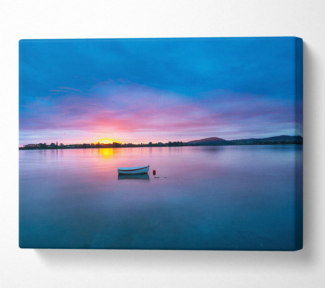 Picture of Small row boat on calm lake Canvas Print Wall Art