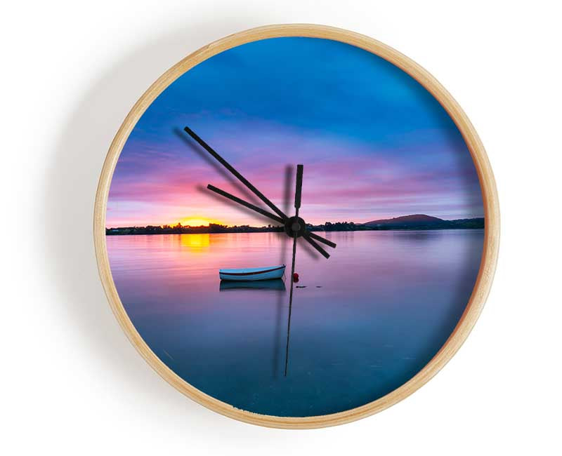 Small row boat on calm lake Clock - Wallart-Direct UK