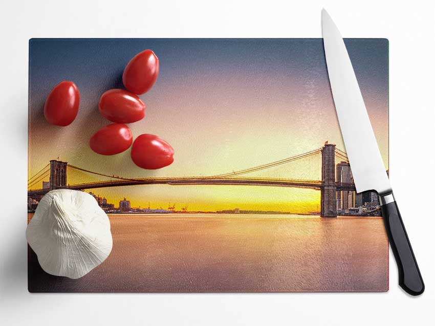 NYC Bridge on the sunrise Glass Chopping Board